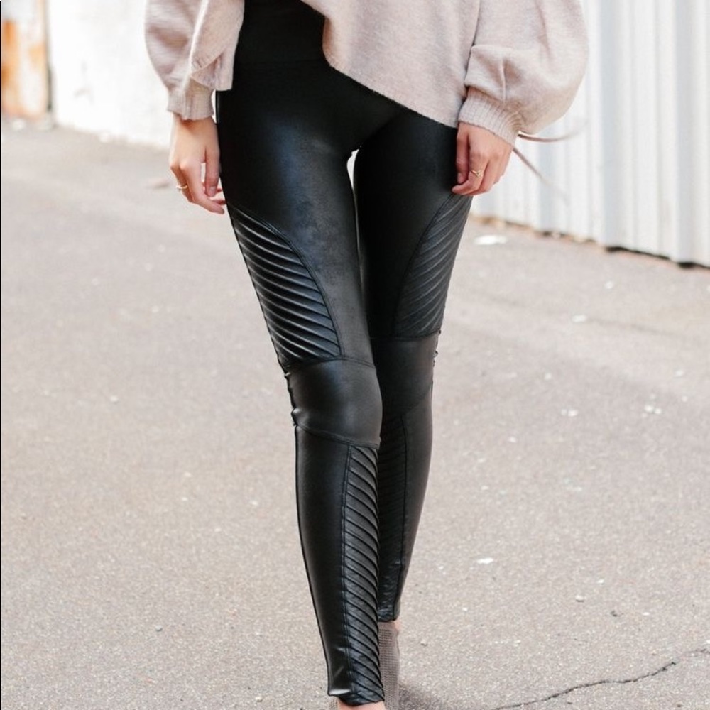 Spanx Faux Leather Moto Leggings -Medium